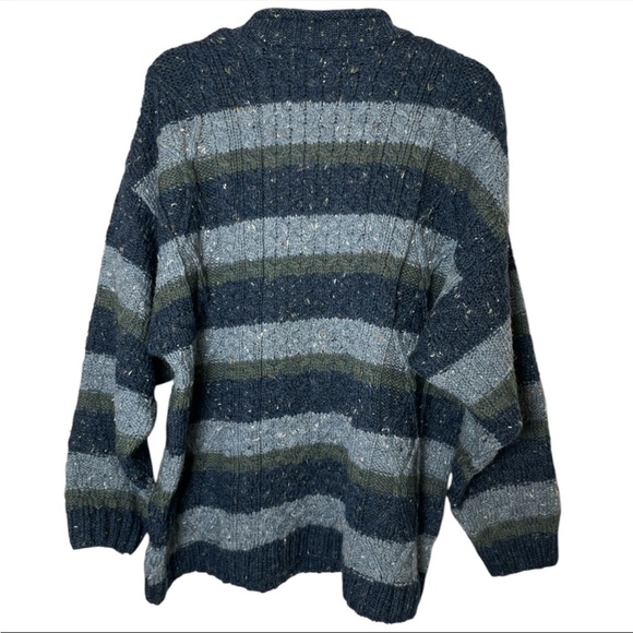 CELTIC COUNTRY men STRIPED CABLE KNIT ROLL NECK SWEATER 100% WOOL IRELAND SIZE L - Picture 2 of 3